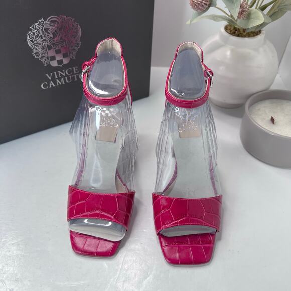 Vince Camuto Reesera Deep Magenta Croco Sandal Women's 5M NWB Barbie - Picture 5 of 11